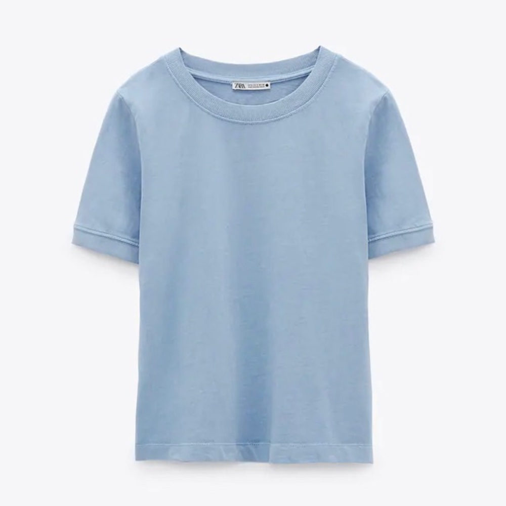 Zara Light Blue Washed Effect Ribbed T-Shirt